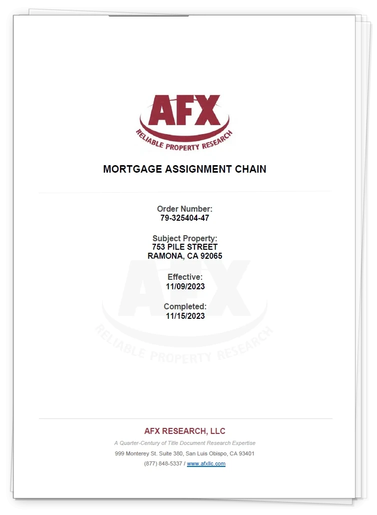 Mortgage Assignment Chain Search Report